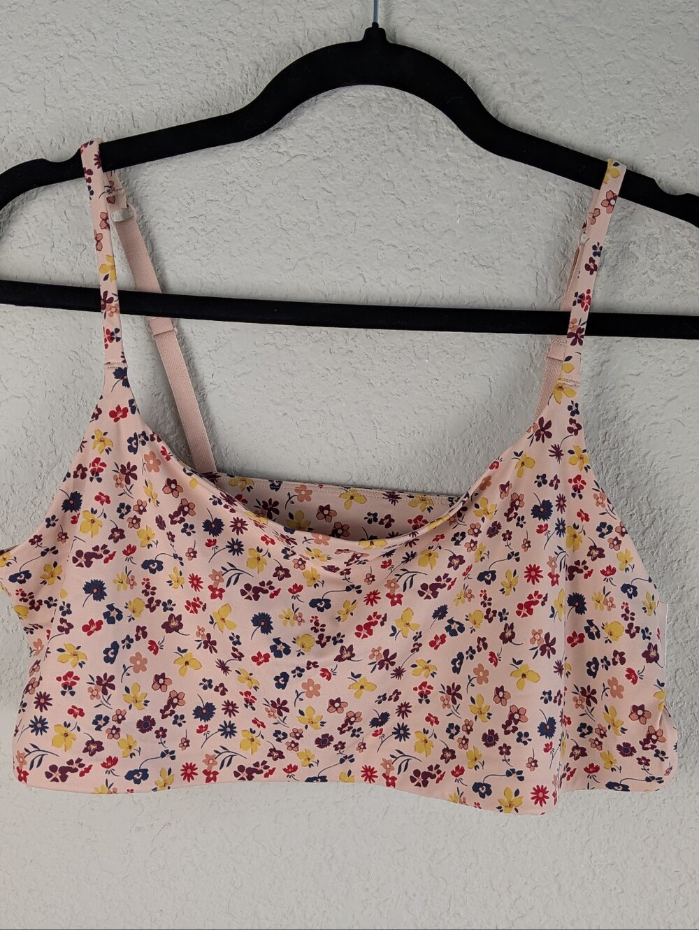 NWT Old Navy Unlined Bralette 2X Pink Floral Adjustable Straps Soft Casual